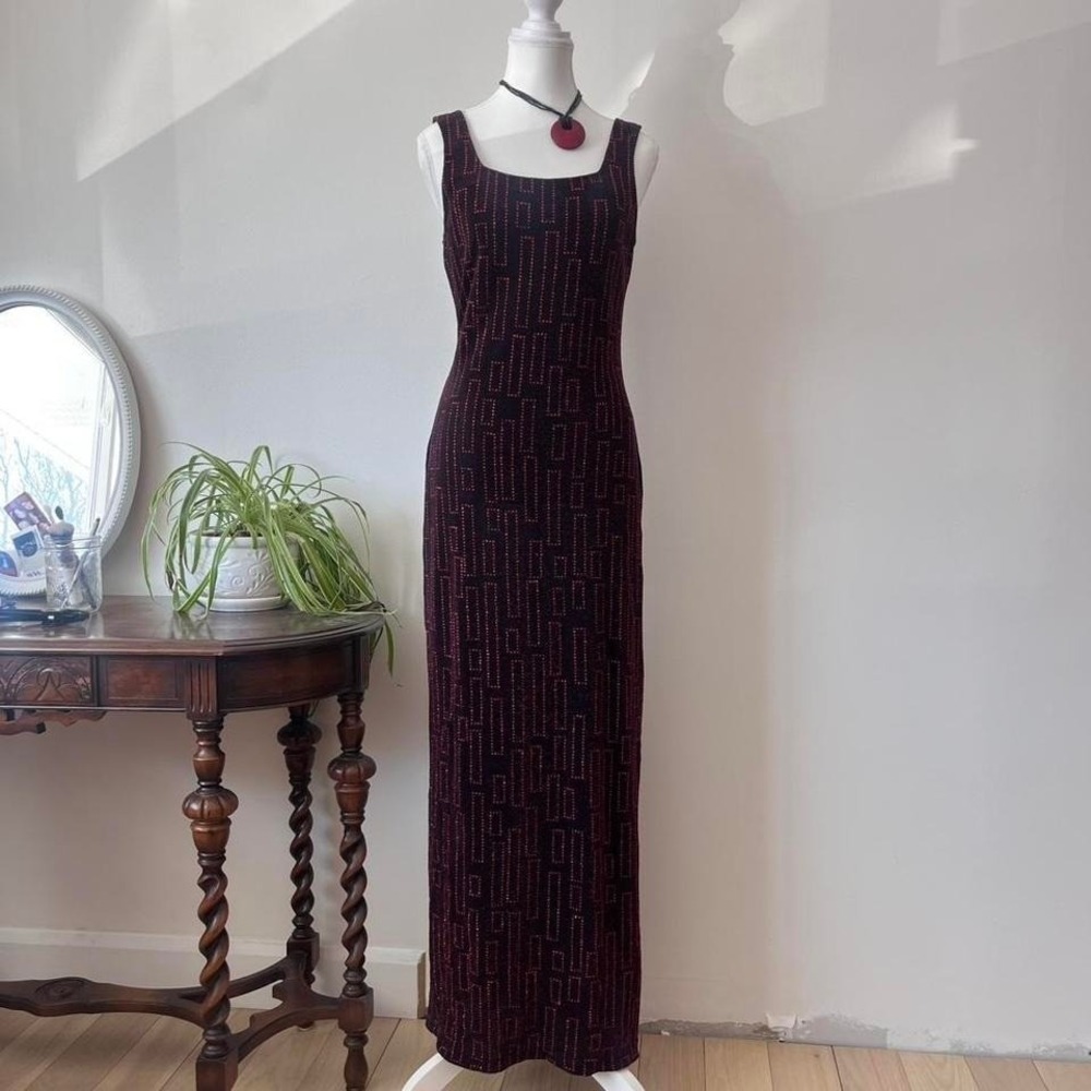 Vintage Fairweather Maxi Sparkle geometric dress sz 10 glam whimsigoth